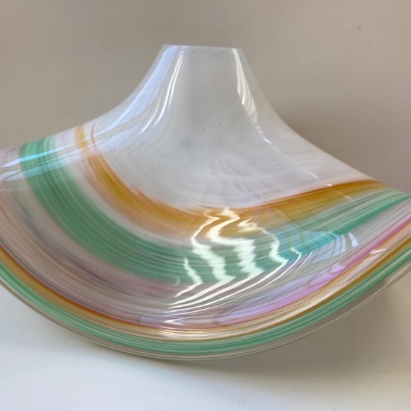 MuranoI 10”Triangle Bowl Multi Color Freeform Glass - Picture 4 of 15